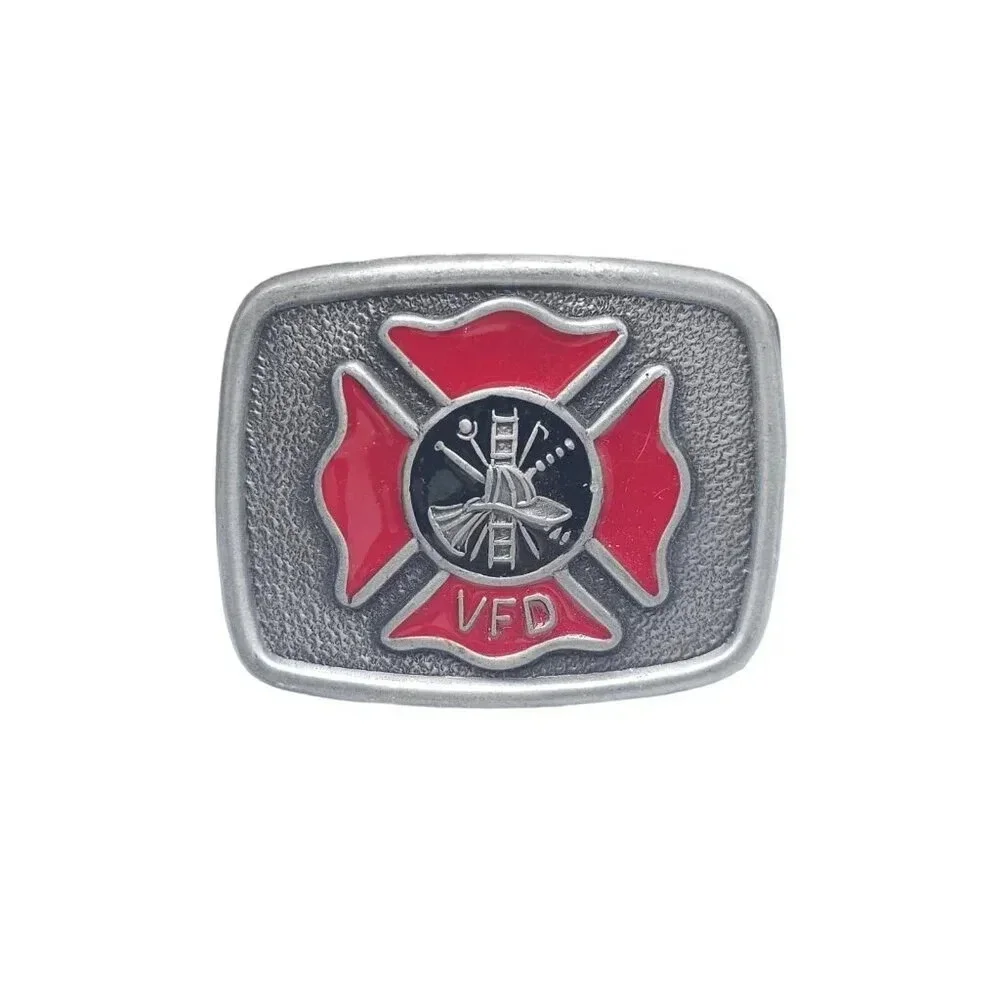 Trophy Buckle Volunteer Fire Department Belt Buckle Silver Tone Vintage